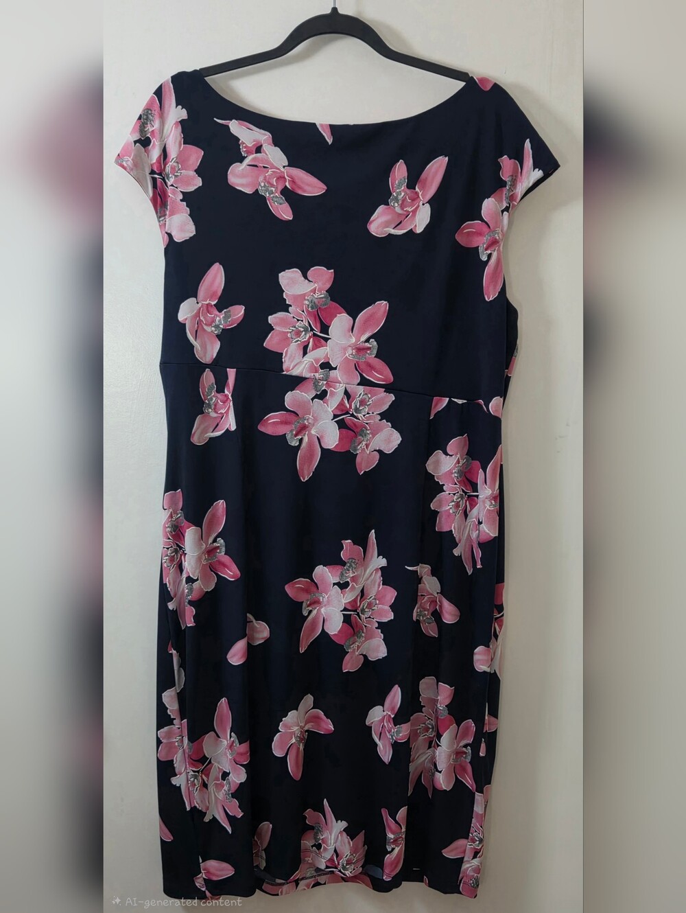 Connected Apparel Navy Midi Dress with Pink Floral Print - Picture 2 of 2